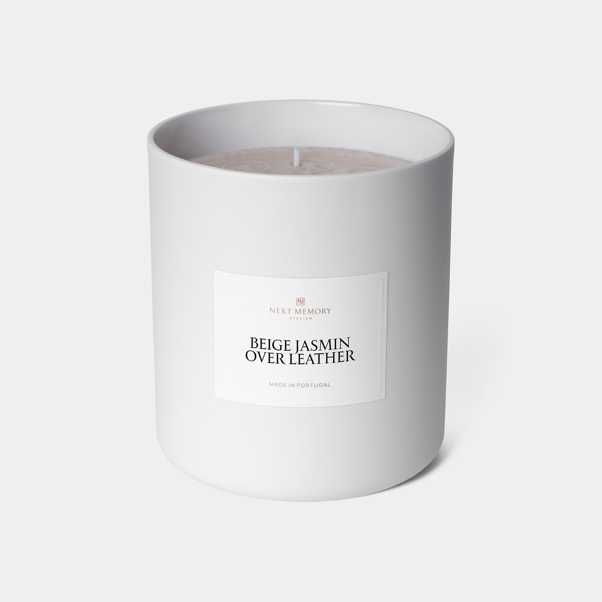 beige jasmin over leather grand medallion candle