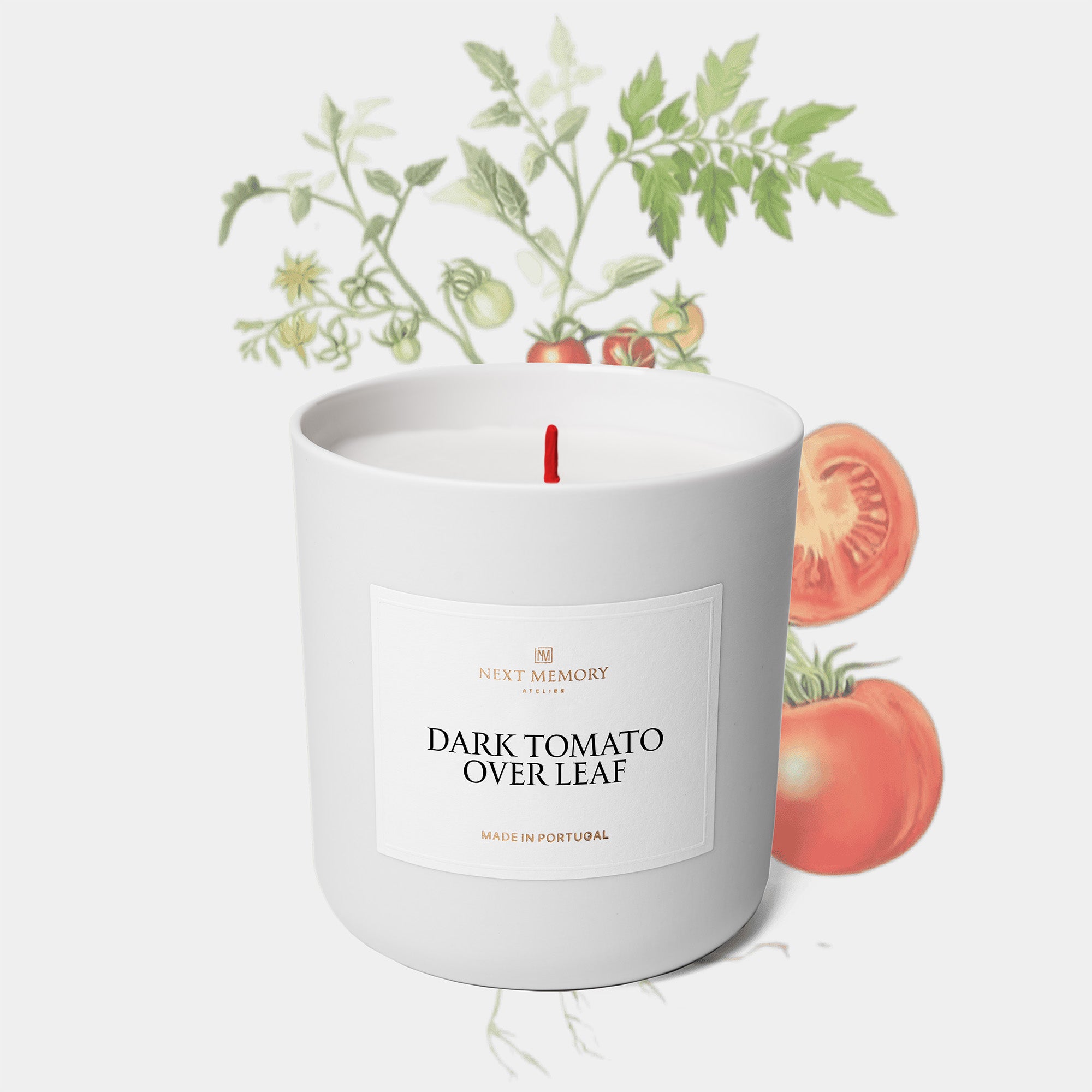 dark tomato candle with tomatoes in the background