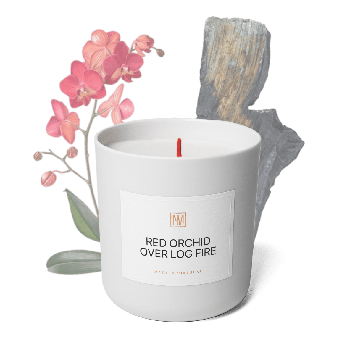 Red Orchid over Log Fire Scented Candle