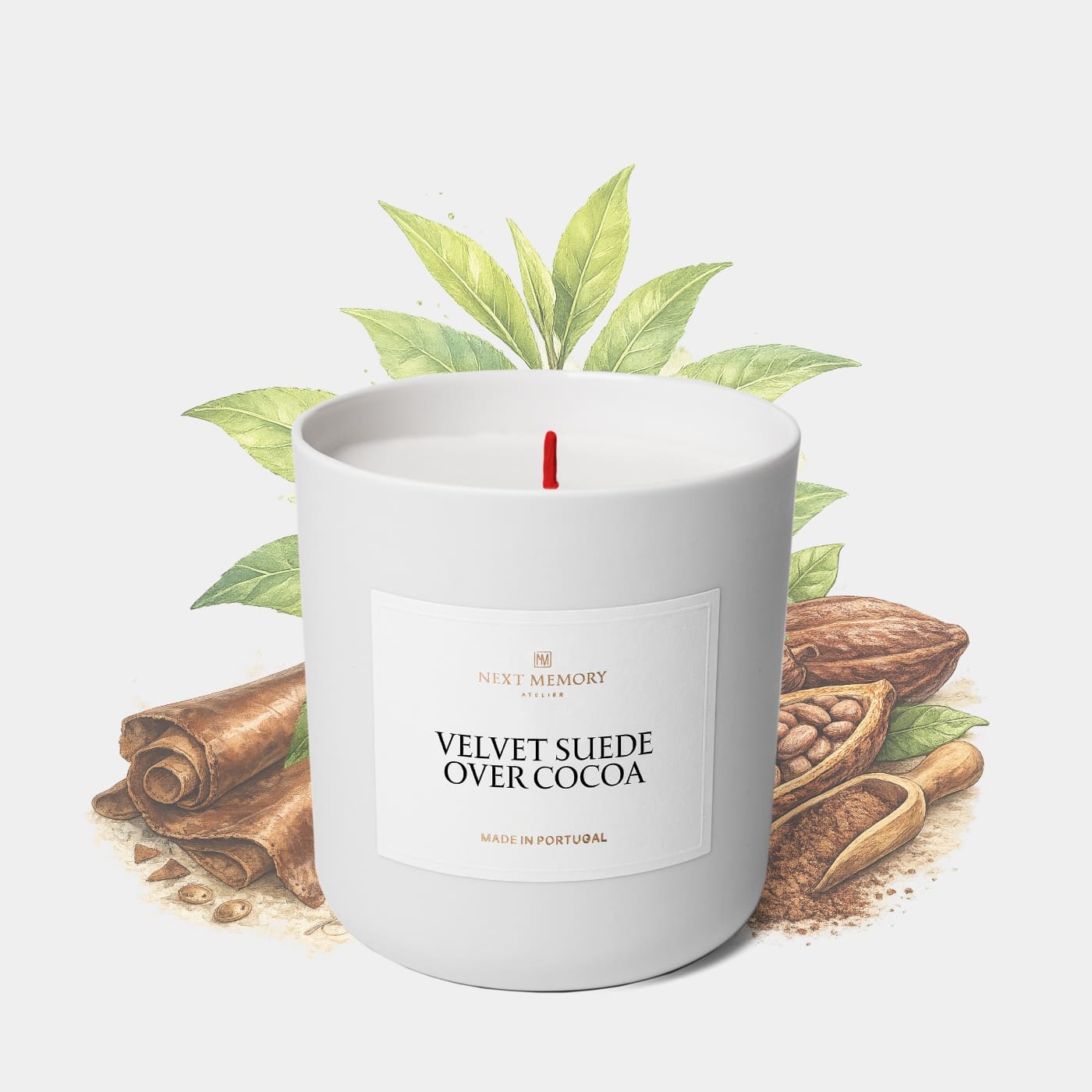 velvet suede over cocoa scented candle